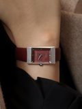 RUMTTON Leather Band Design Grid Watch [Burgundy Silver]