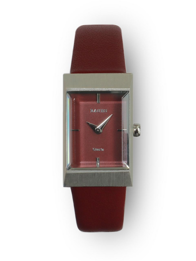 RUMTTON Leather Band Design Grid Watch [Burgundy Silver]