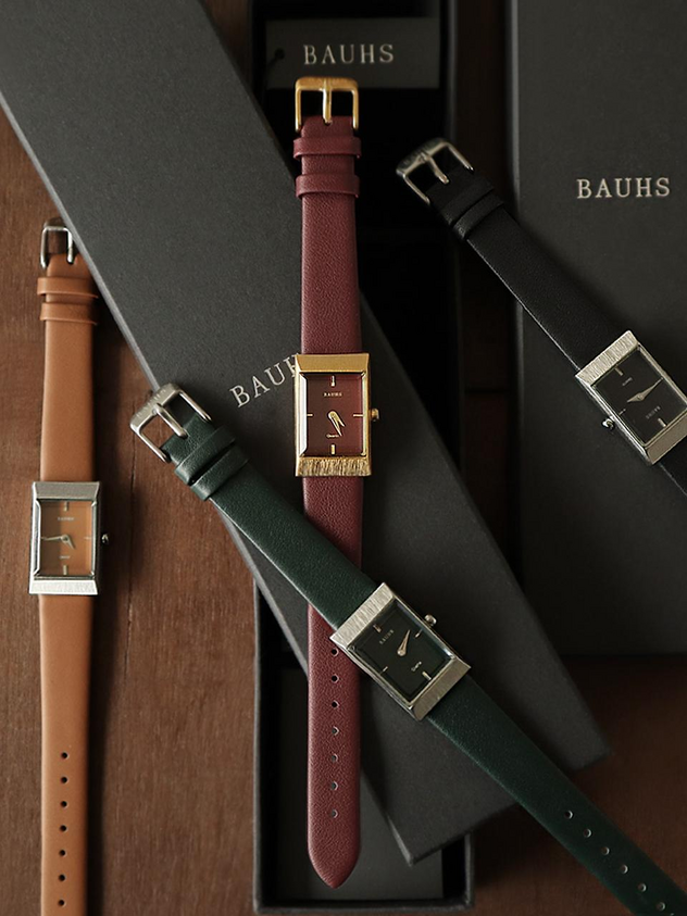RUMTTON Leather Band Design Grid Watch [Burgundy Silver]