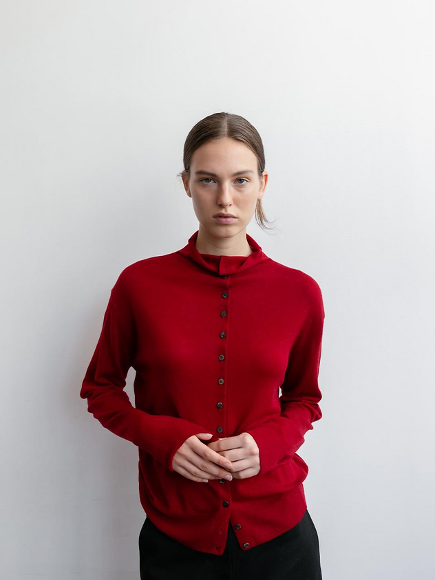 RRACE High Neck Sheer Cardigan [Burgundy]
