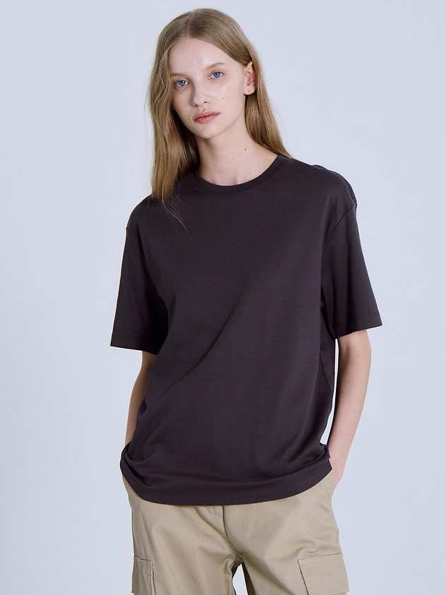 BASIC HOUSE Women's Premium 40s Cotton Relaxed-Fit Crew Neck Short-Sleeve T-Shirt (LATS0209)