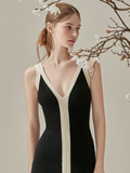 VIKINIVENDER LAHENNE Knit Color Block Long Dress