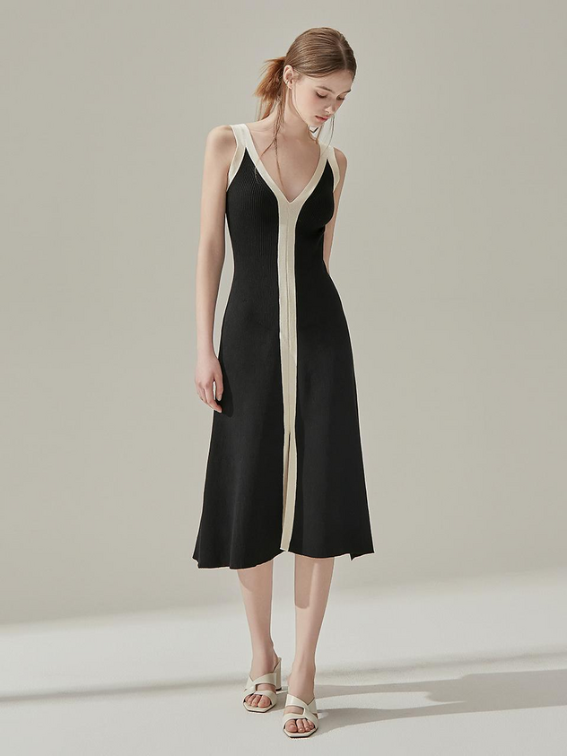 VIKINIVENDER LAHENNE Knit Color Block Long Dress