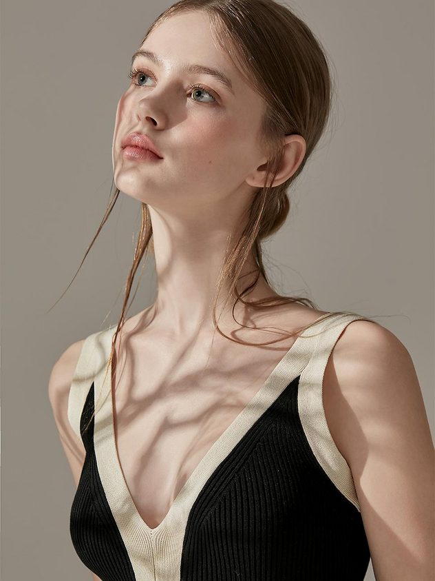 VIKINIVENDER LAHENNE Knit Color Block Long Dress