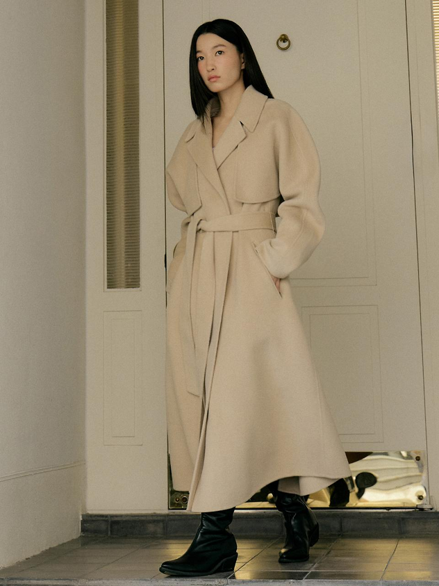Lucirzu Two-way Cape Wool Coat [Beige]