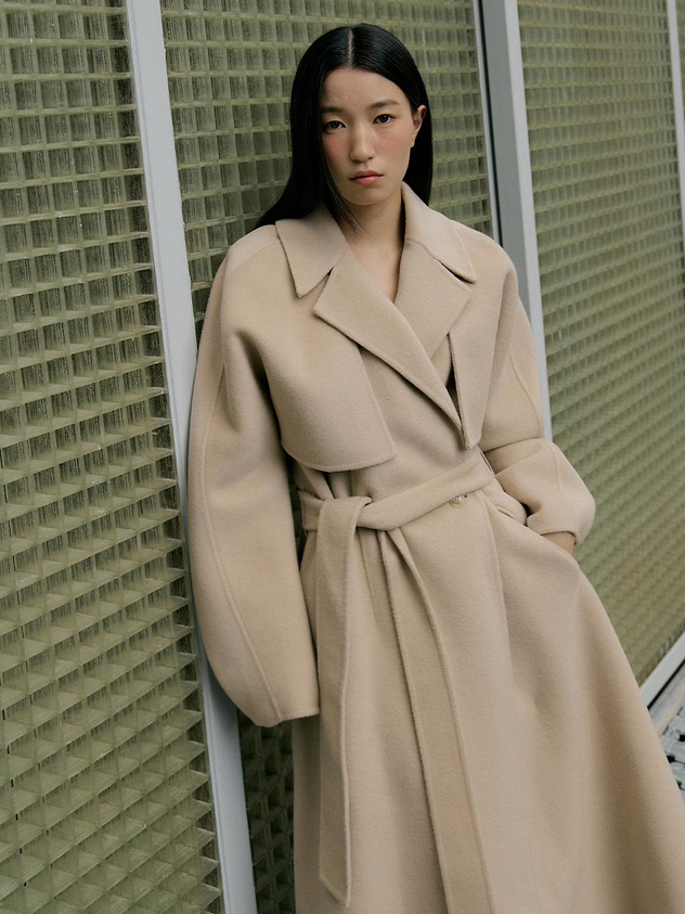 Lucirzu Two-way Cape Wool Coat [Beige]