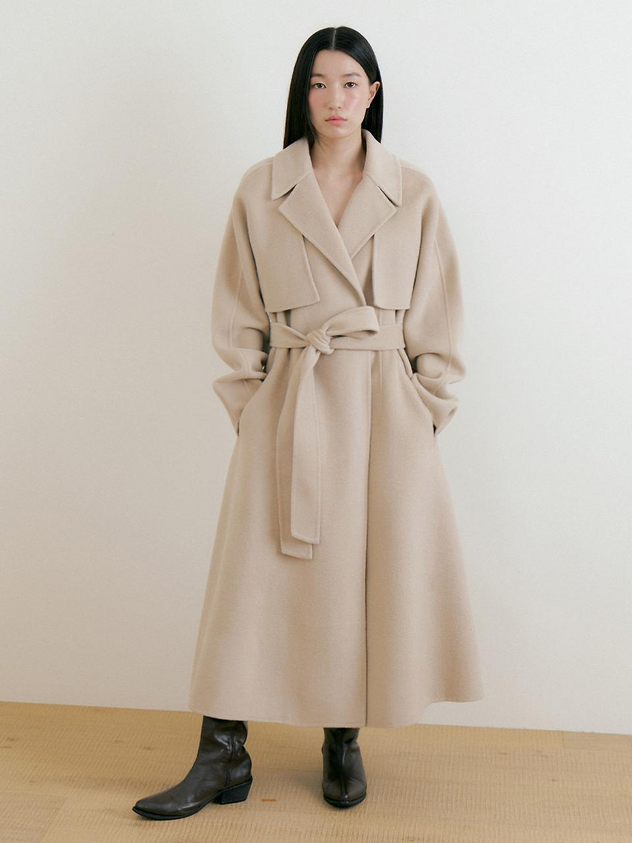 Lucirzu Two-way Cape Wool Coat [Beige]
