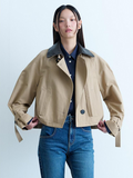 kuho plus Leather Collar Short Trench Coat Beige (KE4830M03A