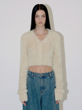 DIAGONAL V Neck  Knit Cardigan _ Beige