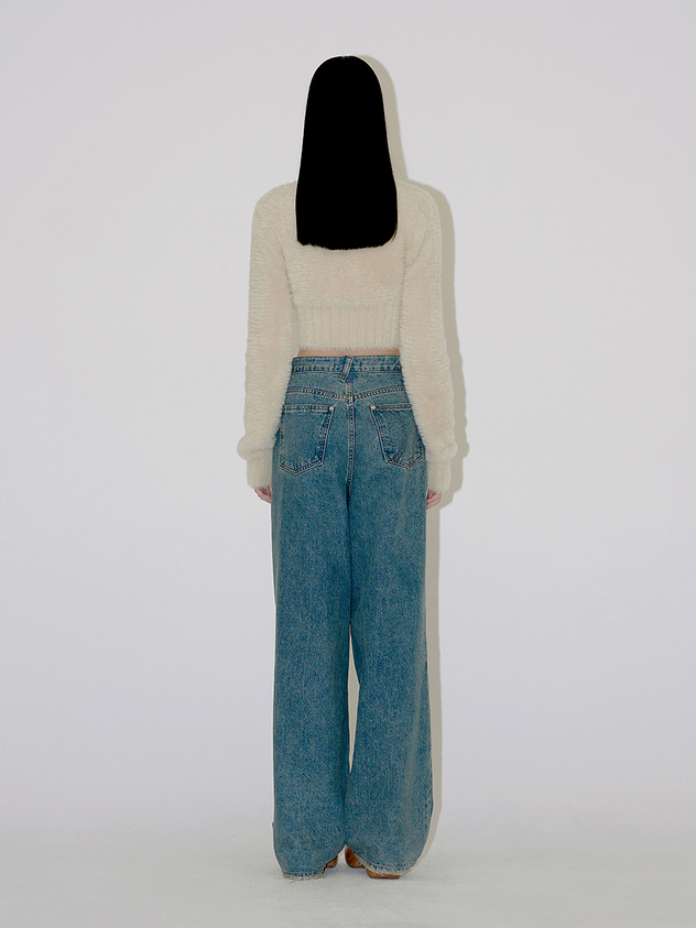DIAGONAL V Neck  Knit Cardigan _ Beige
