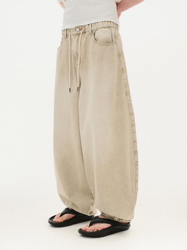 DEEP SENSE Washing Balloon Banding Denim (D657) [Beige]