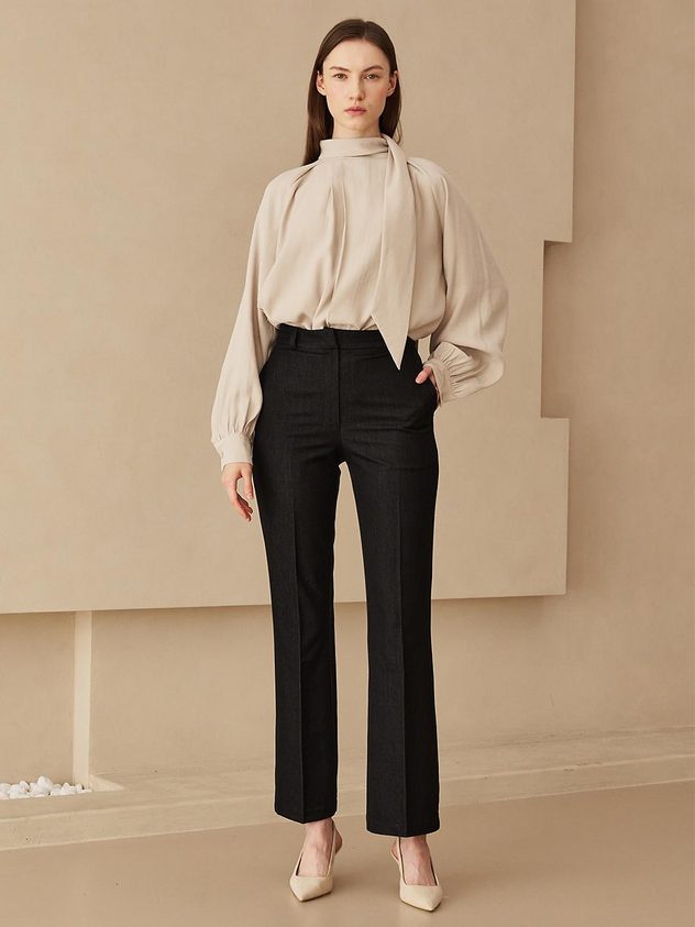 Nouve Two Tuck Scarf Blouse [Beige]