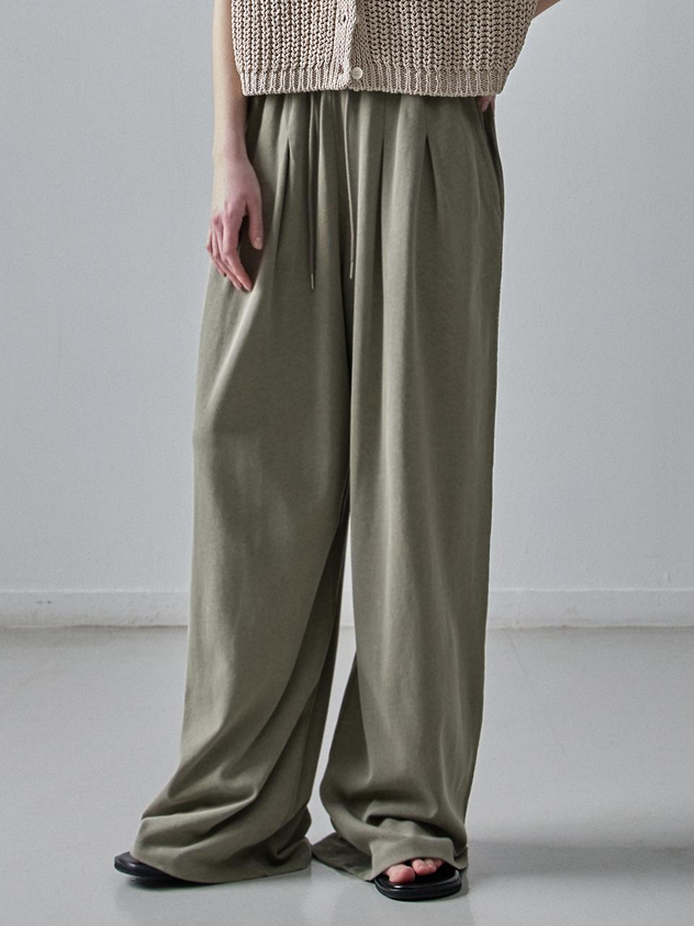 FACADE PATTERN Wide Relaxed Elastic Waist Pants [Khaki Beige]
