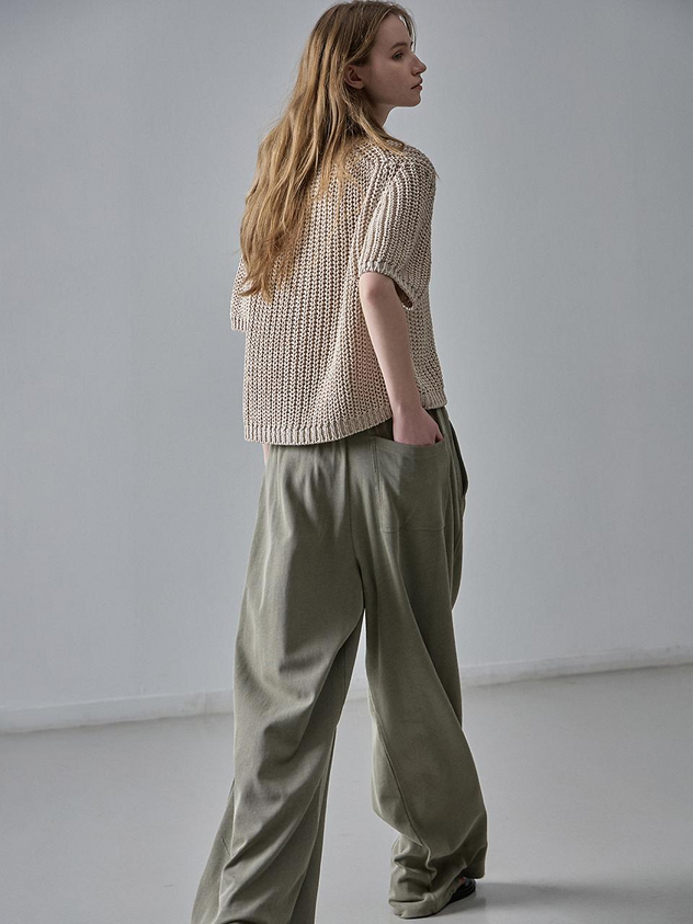 FACADE PATTERN Wide Relaxed Elastic Waist Pants [Khaki Beige]