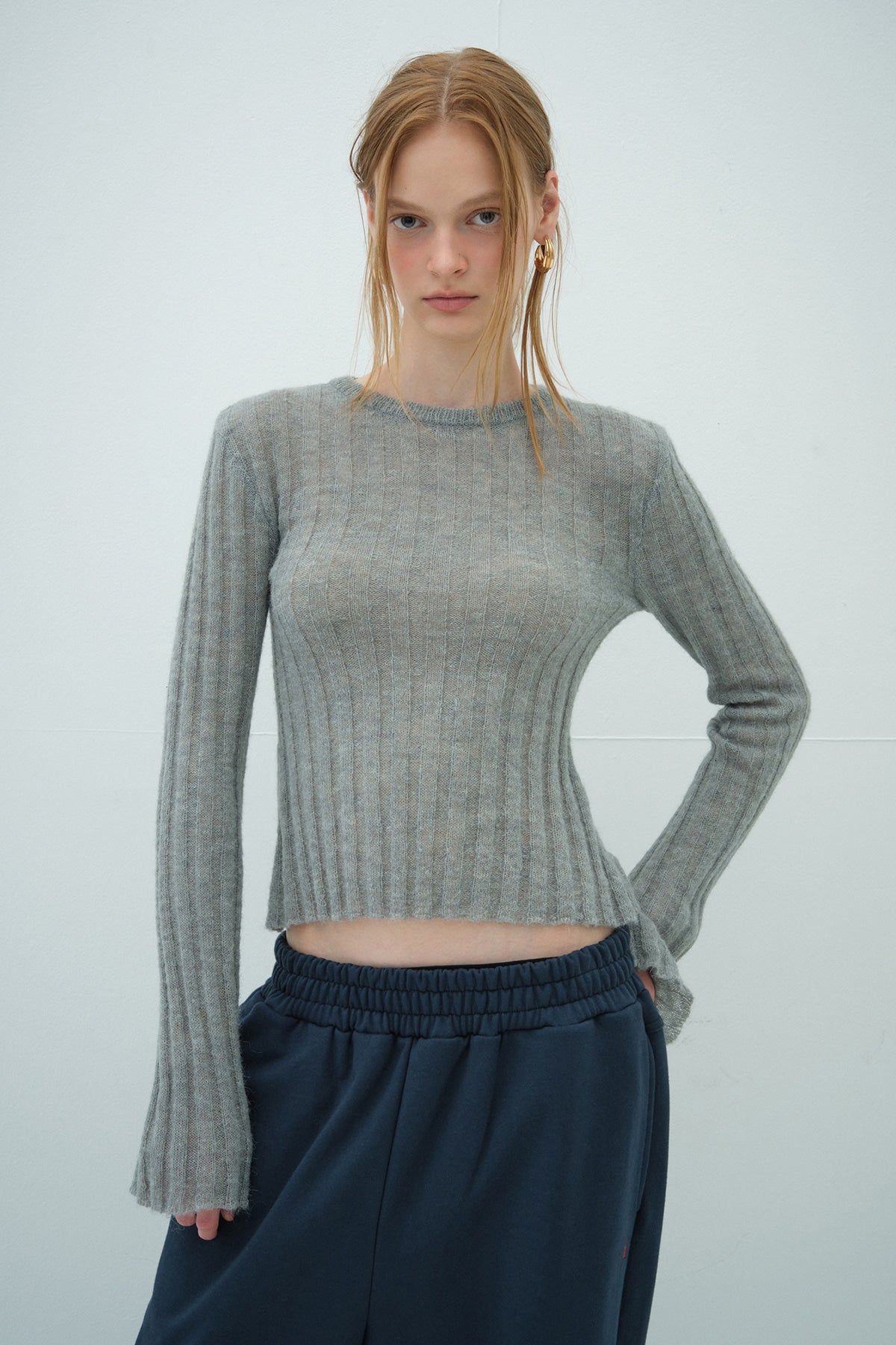 Overdue Flair  KID  FLARED SLEEVE KNIT_GREY_FW2025