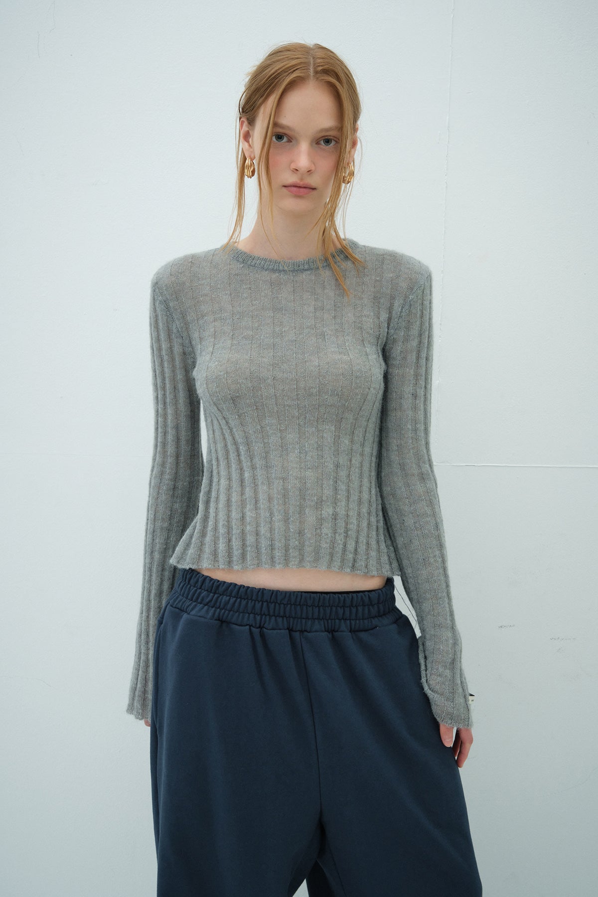 Overdue Flair  KID  FLARED SLEEVE KNIT_GREY_FW2025