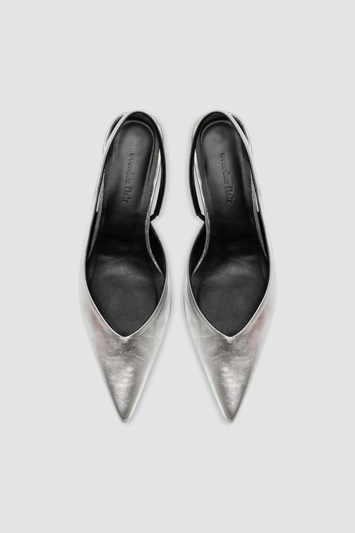 Overdue Flair  [EXCLUSIVE] OVERDUE KITTEN HEELED SLINGBACK_METALLIC SILVER_FW2025