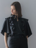 [Cahisienne] Loose-fit key holder neckline ruffle blouse_black_FW2025