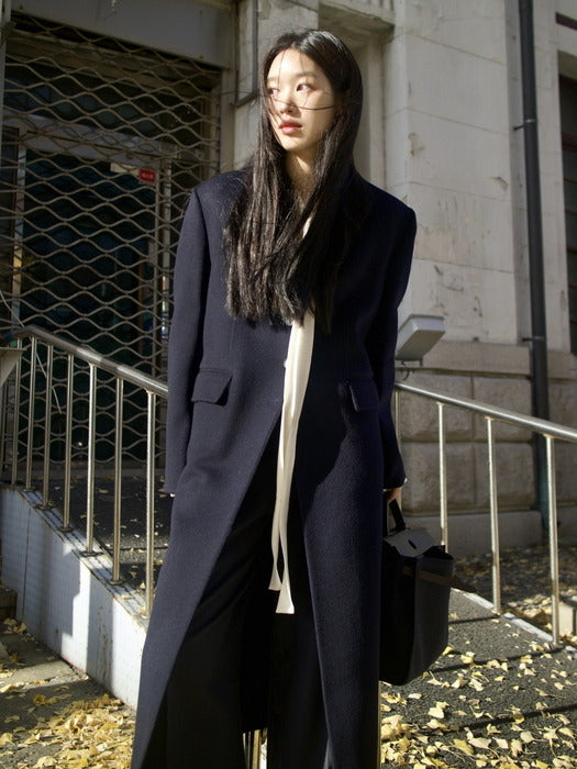 [Lehas] DEEP SLIT SIDE SINGLE COAT_DARK NAVY_FW2025