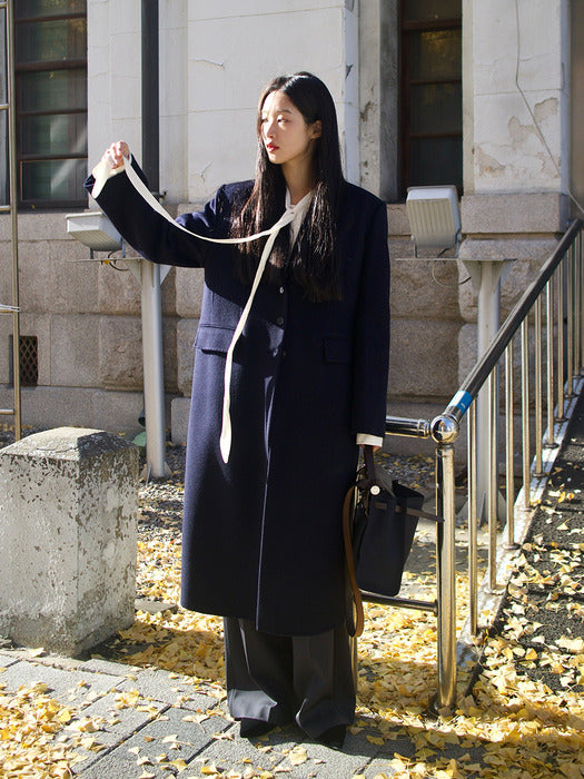[Lehas] DEEP SLIT SIDE SINGLE COAT_DARK NAVY_FW2025