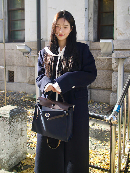 [Lehas] DEEP SLIT SIDE SINGLE COAT_DARK NAVY_FW2025