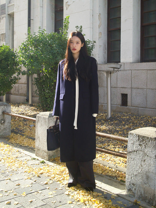 [Lehas] DEEP SLIT SIDE SINGLE COAT_DARK NAVY_FW2025
