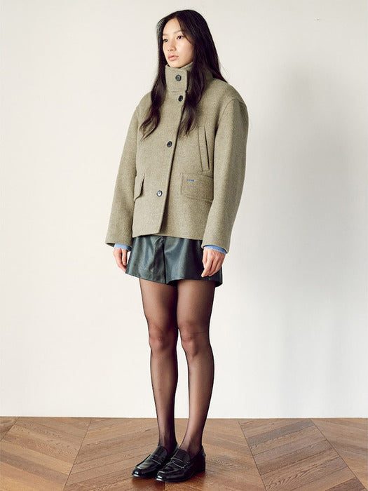 [Kuho Plus] Signature Cocoon Short Coat Olive (KE4X30M06J)_FW2025