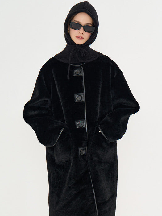 [Metapher] MET shearling fur long mustang black_FW2025
