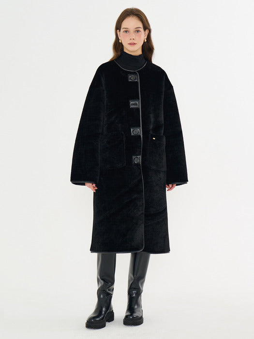 [Metapher] MET shearling fur long mustang black_FW2025