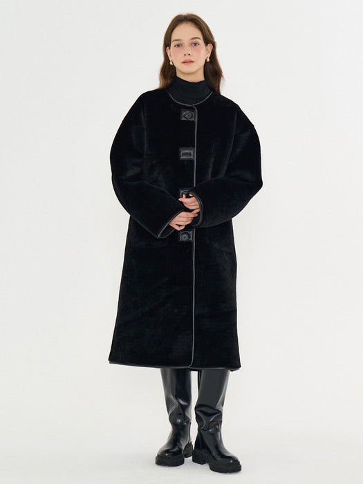 [Metapher] MET shearling fur long mustang black_FW2025