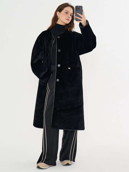 [Metapher] MET shearling fur long mustang black_FW2025