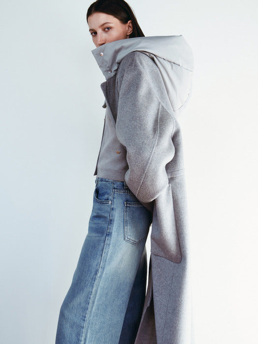 [HACIE] HANDMADE GOOSE DOWN HOODED COAT [MELANGE GREY][BLACK]_FW2025