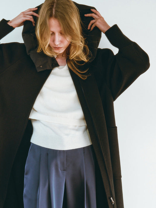 [HACIE] HANDMADE GOOSE DOWN HOODED COAT [MELANGE GREY][BLACK]_FW2025