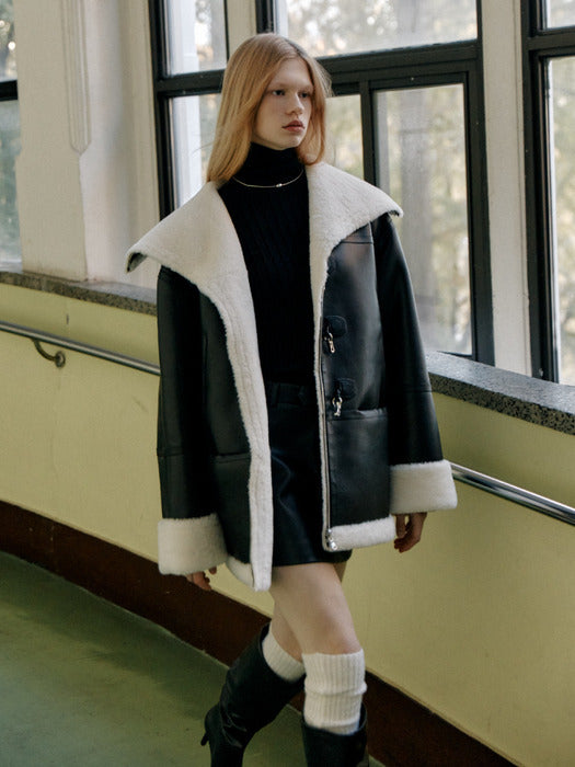 [MUSEE] DARIA Faux-Shearing Reversible Mustang Coat_Black_FW2025