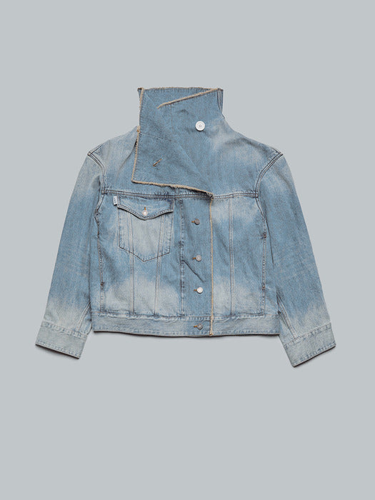 [Munn] BLUE RAW CUT FUNNEL NECK DENIM TRUCKER_FW2025