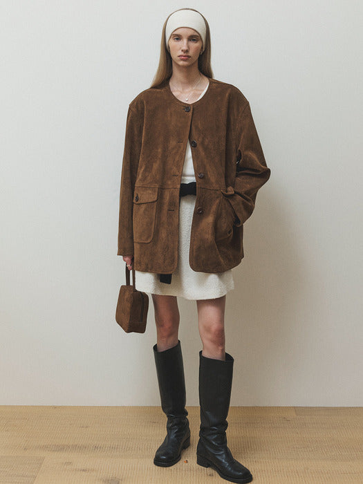 [AUBARD] Single suede jacket_Brown_FW2025