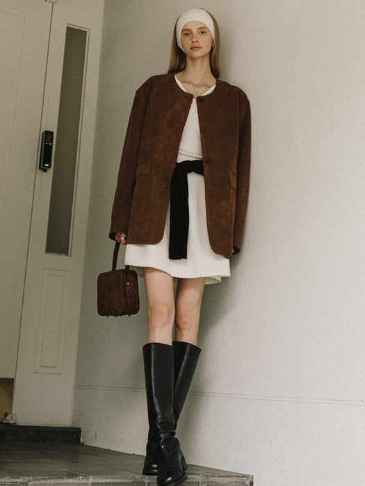 [AUBARD] Single suede jacket_Brown_FW2025