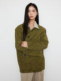 [Querido] Matt Vintage Leather suede classic Jacket olive Khaki_FW2025