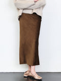 [HACIE] VINTAGE SILK LIKE CODUROY LONG SKIRT [BROWN][BLACK]_FW2025