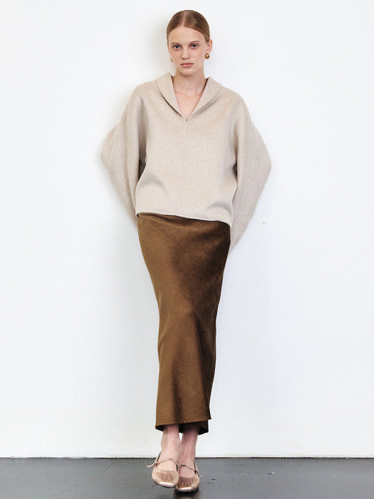 [HACIE] VINTAGE SILK LIKE CODUROY LONG SKIRT [BROWN][BLACK]_FW2025