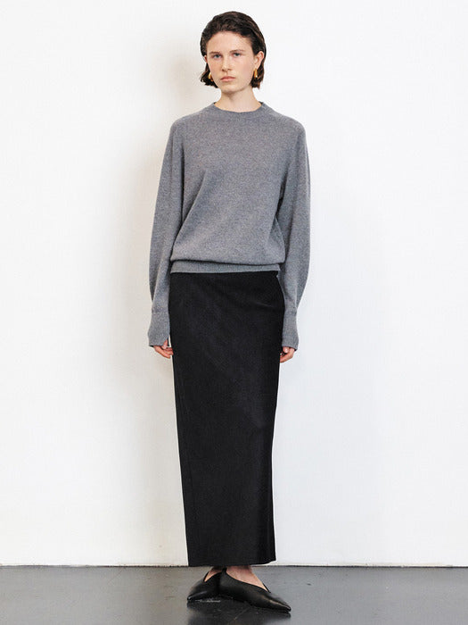 [HACIE] VINTAGE SILK LIKE CODUROY LONG SKIRT [BROWN][BLACK]_FW2025