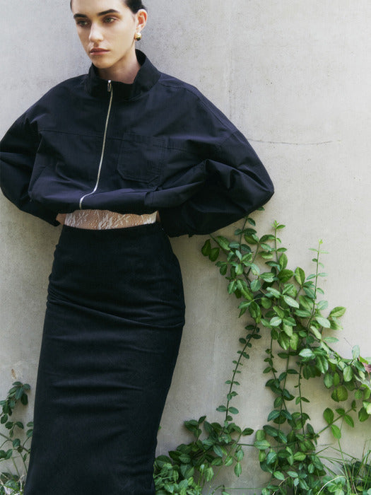 [HACIE] VINTAGE SILK LIKE CODUROY LONG SKIRT [BROWN][BLACK]_FW2025