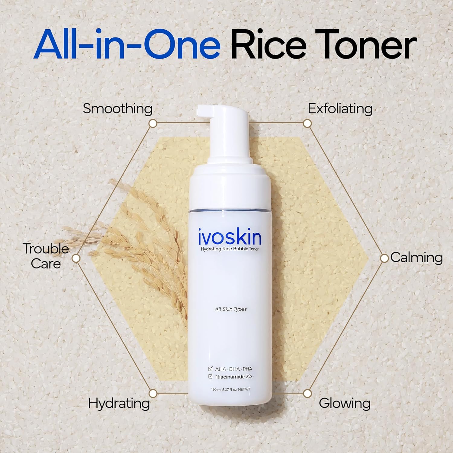 Ivoskin Rice Milky Foam Bubble Toner with Niacinamide & Rice Extract (5.07fl.oz / 150ml)