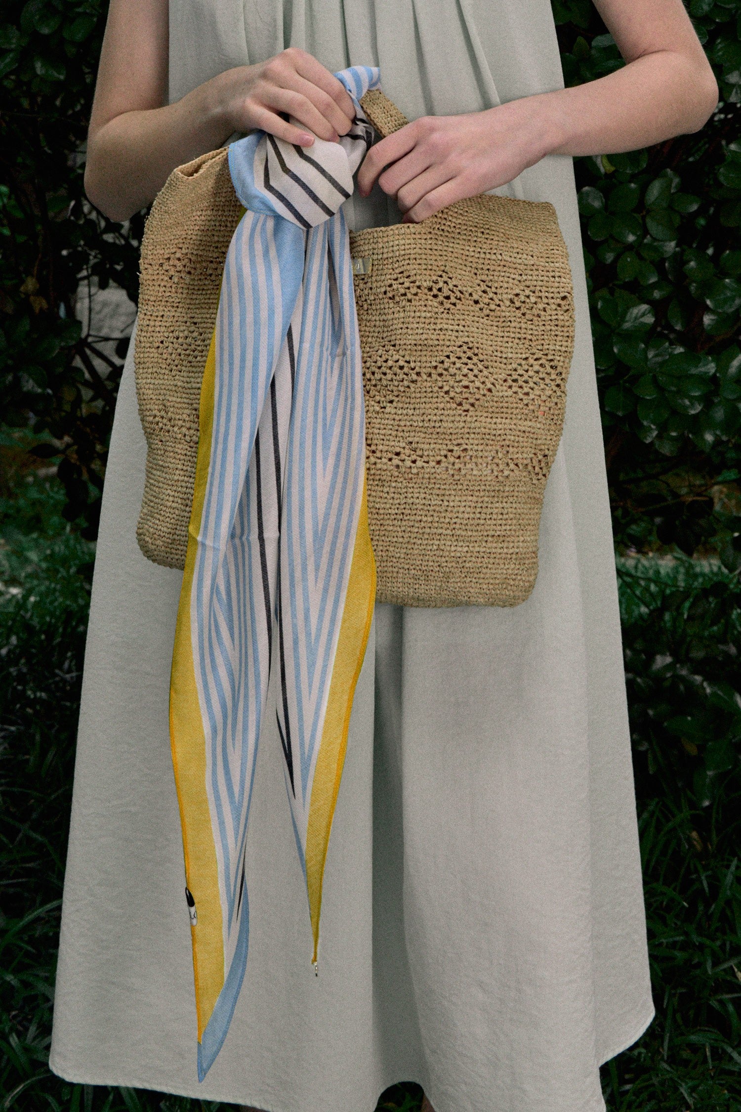 Color Block Rhombus Chiffon Scarf - Blue_FW2025