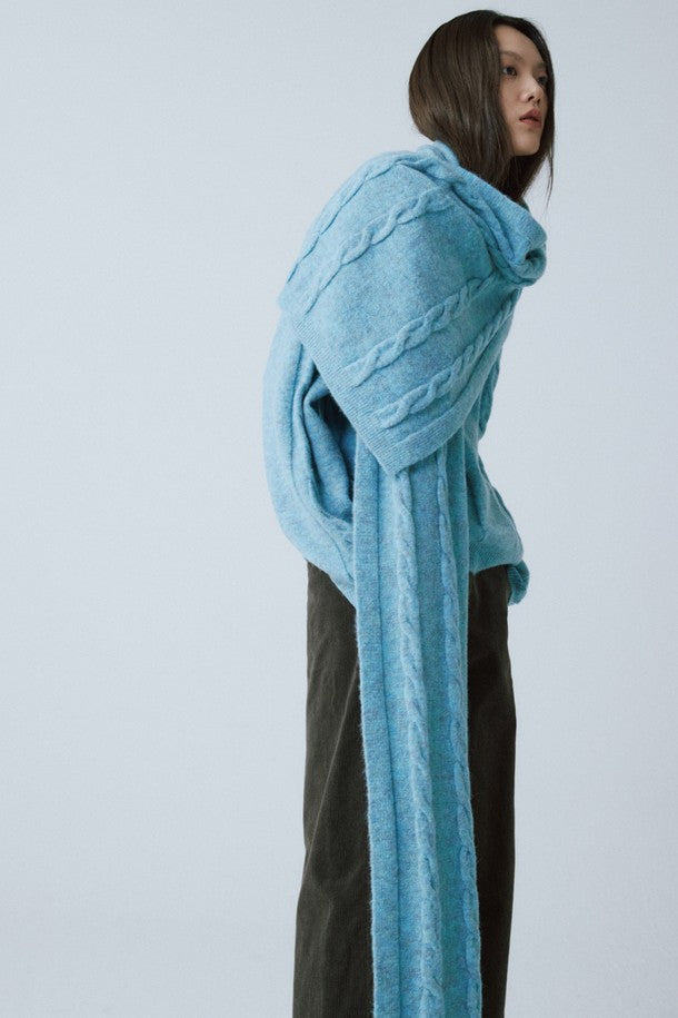 Replain TURQUOISE BLUE WOOL BLEND CABLE MUFFLER_FW2025