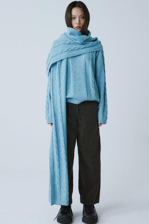 Replain TURQUOISE BLUE WOOL BLEND CABLE MUFFLER_FW2025