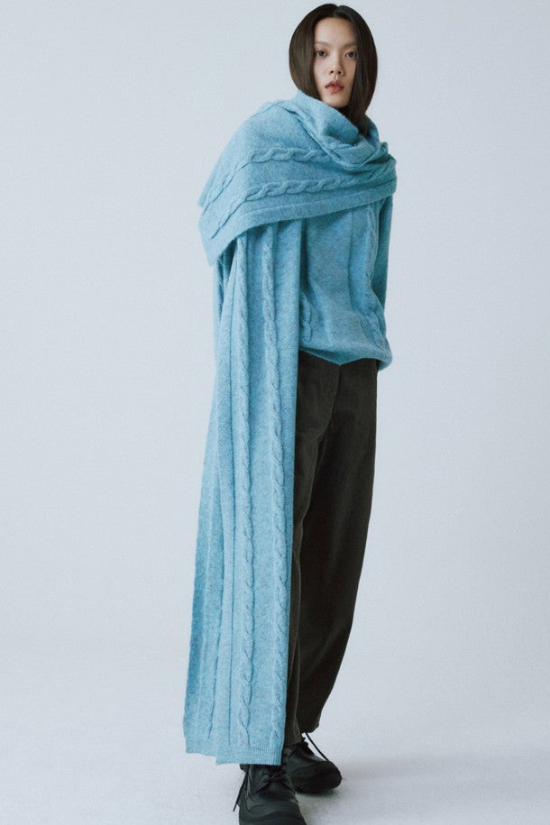 Replain TURQUOISE BLUE WOOL BLEND CABLE MUFFLER_FW2025