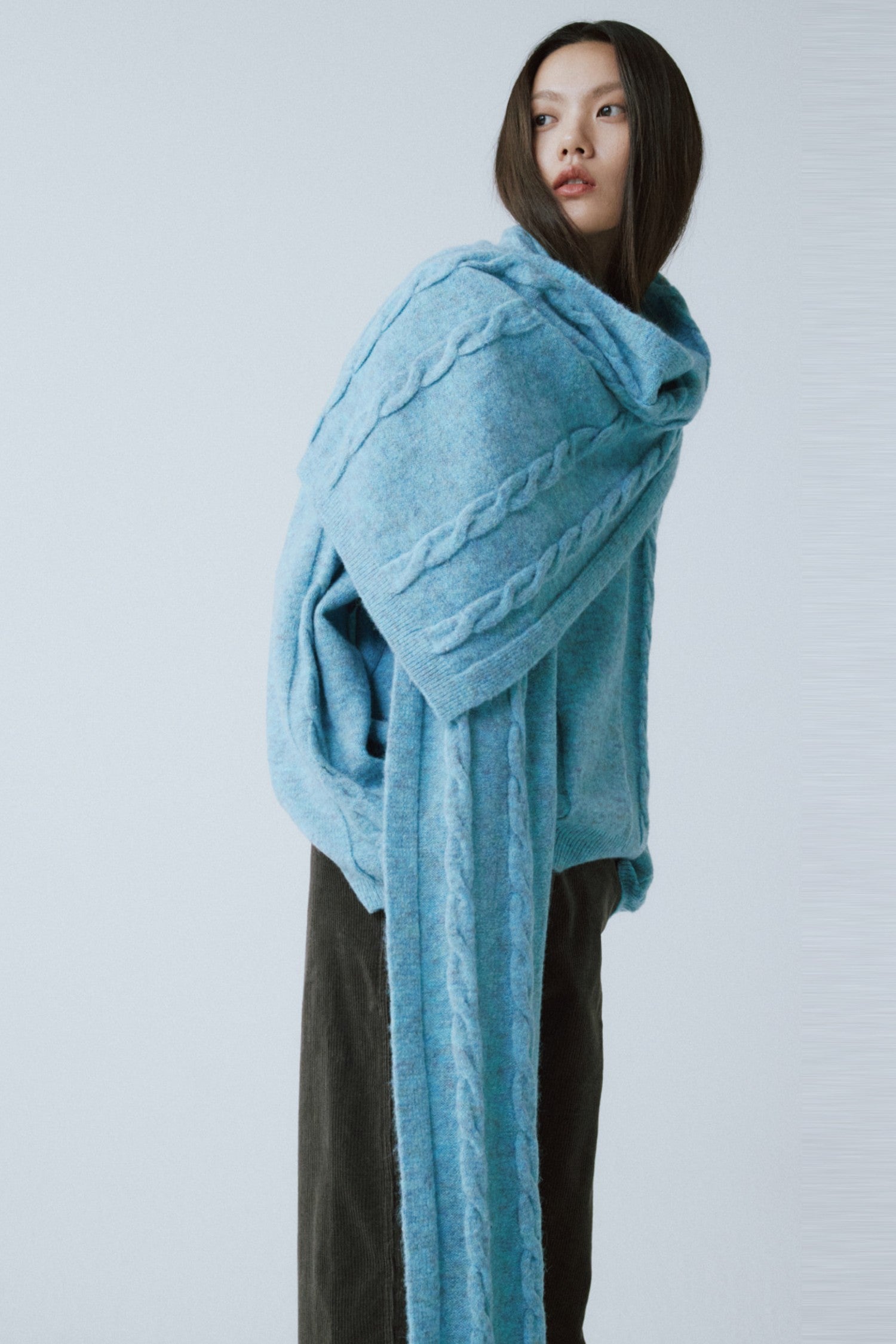 Replain TURQUOISE BLUE WOOL BLEND CABLE MUFFLER_FW2025