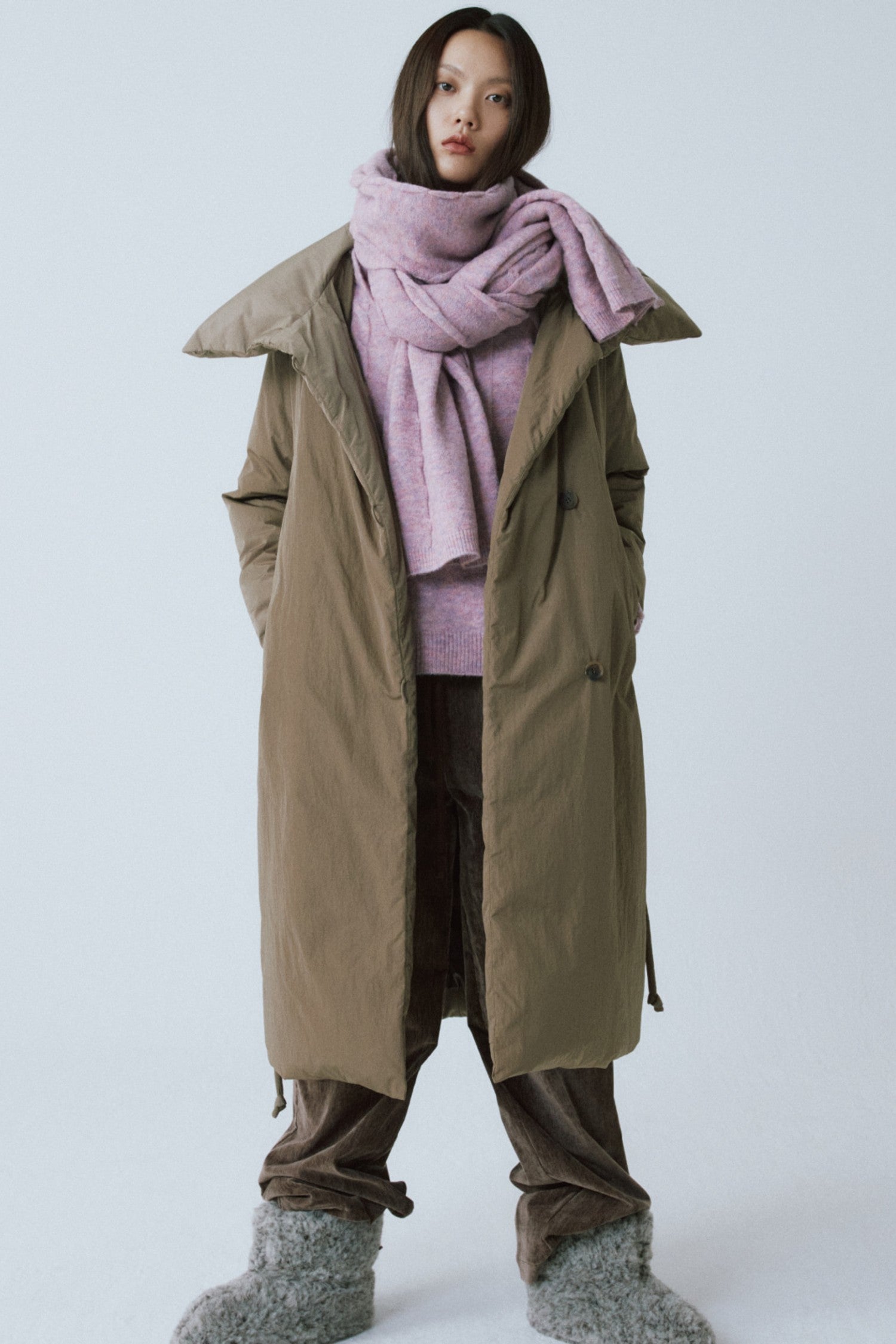 Replain LIGHT PINK WOOL BLEND CABLE MUFFLER_FW2025
