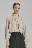 Nuve Two Tuck Scarf Blouse - Beige_FW2025